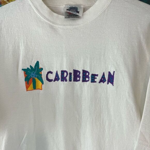 Vintage Oneita Super Heavyweight Caribbean Embroidered Graphic T-Shirt Single St - Picture 4 of 7